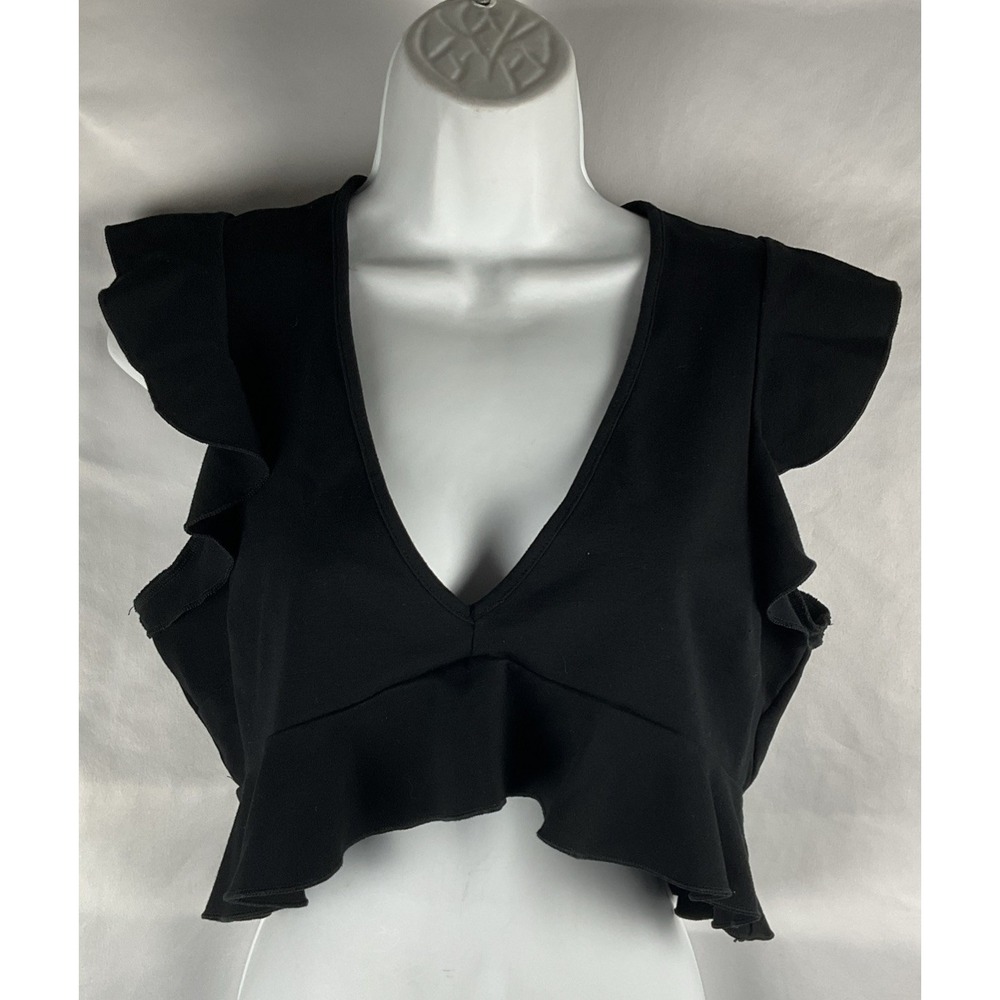 Free People Intimately Free  Size L Black Ruffle V Neck Crop Top